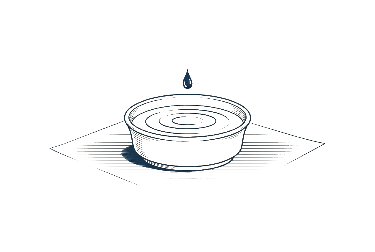A shallow vessel on a ruled line with a single drop falling into it